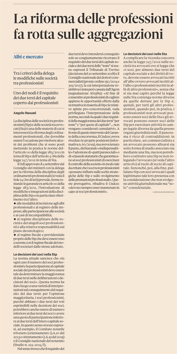 RIFORMA PROFESSIONI - Nuove regole per STP e STA