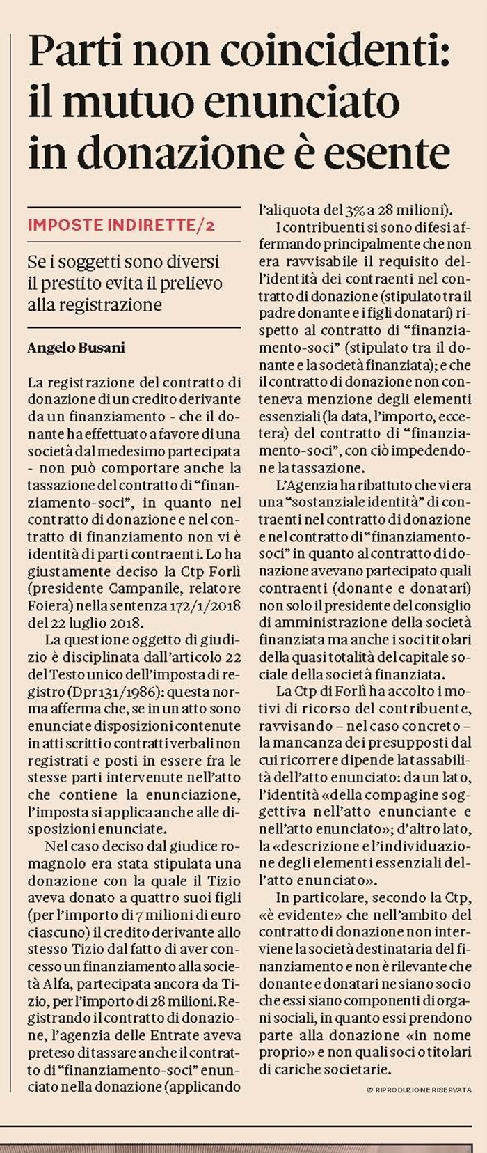 ENUNCIAZIONE DEL FINANZIAMENTO SOCI - Occorre la coincidenza delle parti contraenti