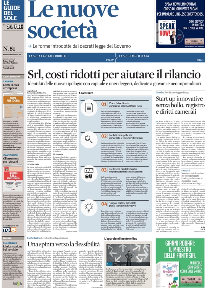 2012 09 28 SRL, costi ridotti per aiutare il rilancio