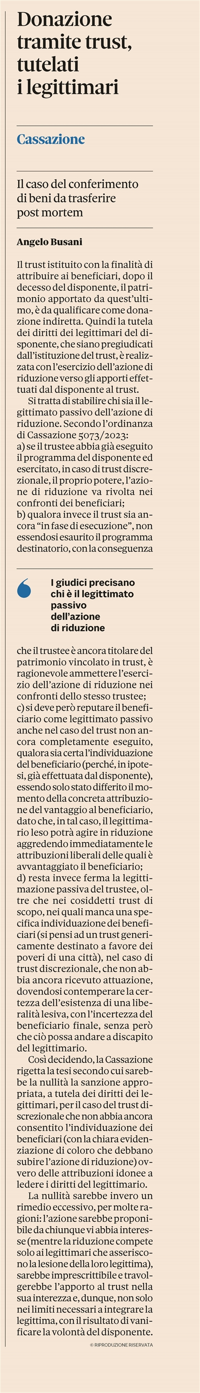 TRUST - Non è nullo se lede la quota di legittima