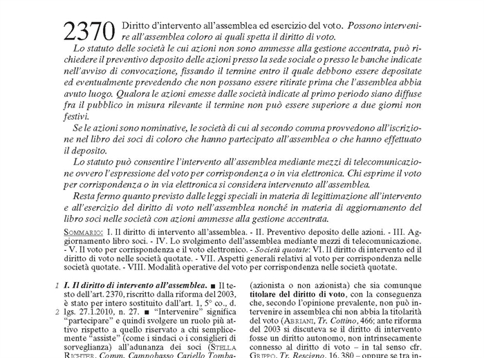 SOCIETA' - Commentario al diritto delle società a cura di Maffei Alberti (art. 2370)