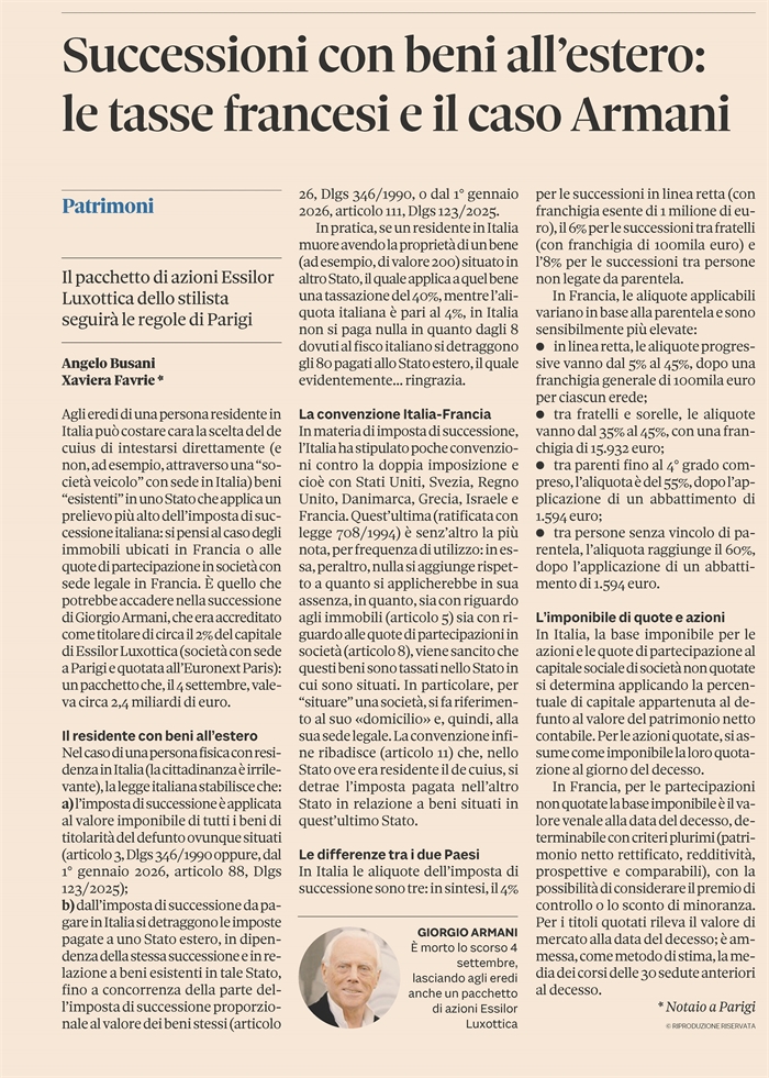 IMPOSTA DI SUCCESSIONE - Residente in Italia con beni all'estero