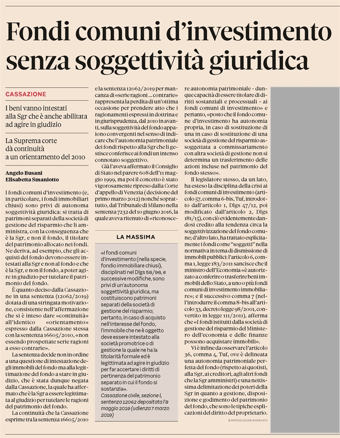 FONDI IMMOBILIARI - Il soggetto è la SGR e non il fondo