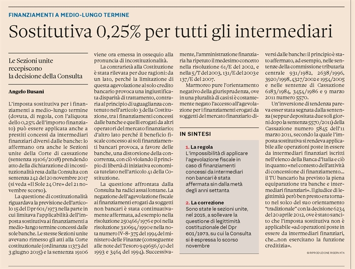 IMPOSTA SOSTITUTIVA SUI FINANZIAMENTI - Mutui concessi da intermediari finanziari non bancari