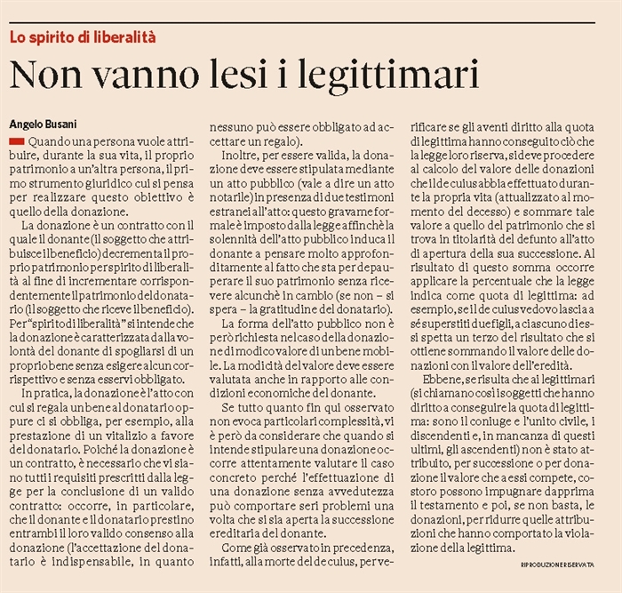 DONAZIONE - Le caratteristiche salienti dell'atto di liberalità