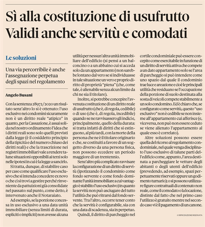CONDOMINIO - Le soluzioni per gli spazi in uso esclusivo