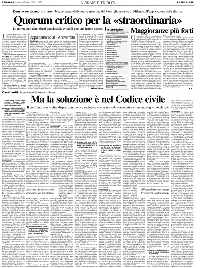 SPA-ASSEMBLEA STRAORDINARIA-QUORUM 2a CONVOCAZIONE