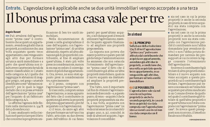 COMPRAVENDITA - Acquisto di tre appartamenti con l'agevolazione 'prima casa'