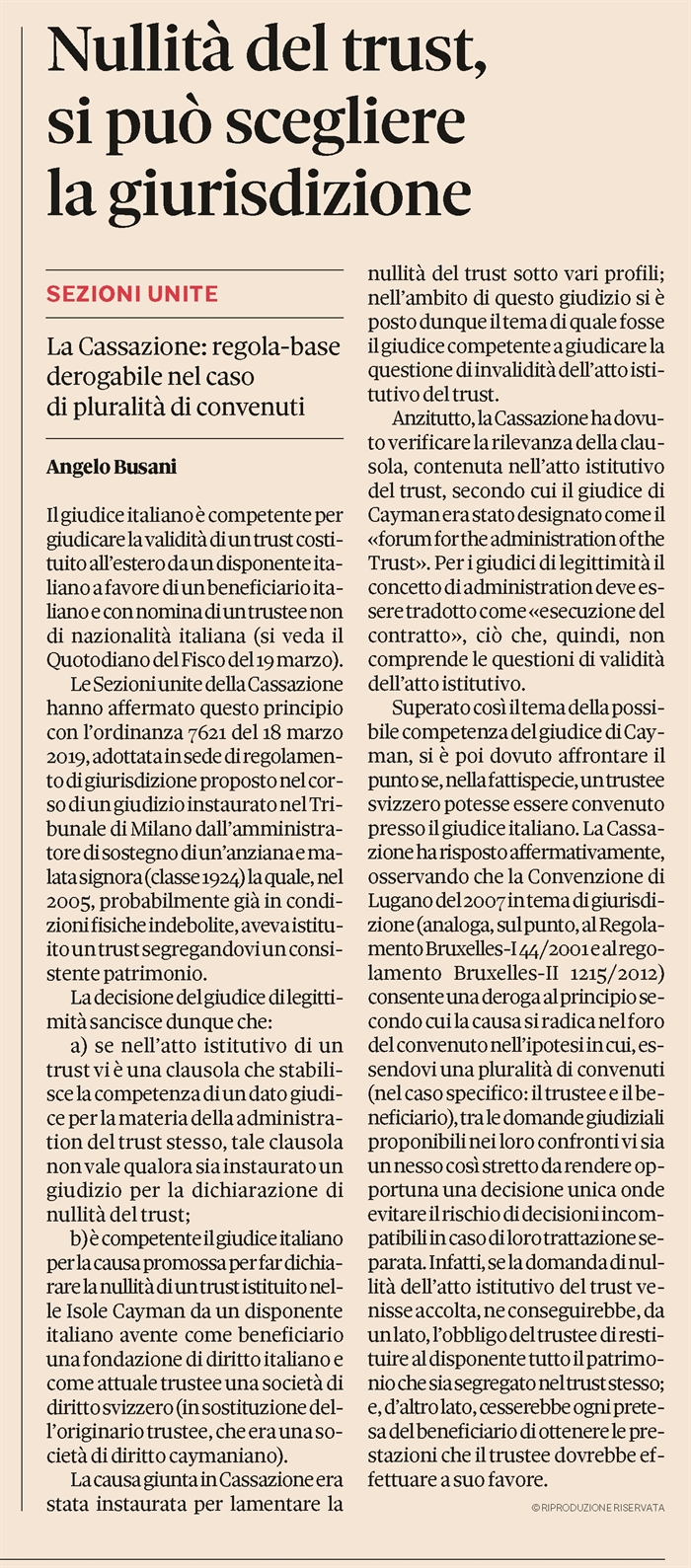 TRUST - La competenza del giudice italiano su trust costituito all'estero