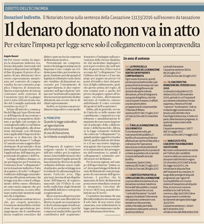 COMPRAVENDITA - Prezzo pagato con denaro dei genitori - Donazione indiretta