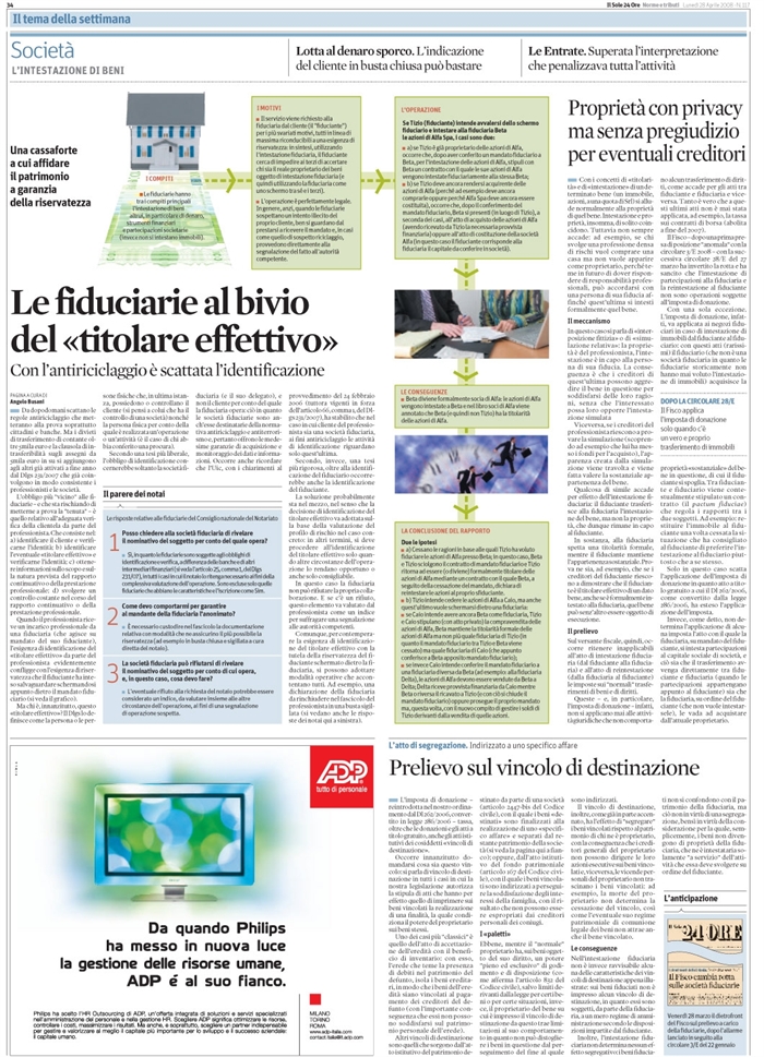 IMPOSTA DI DONAZIONE - VINCOLI DI DESTINAZIONE - NEGOZI FIDUCIARI