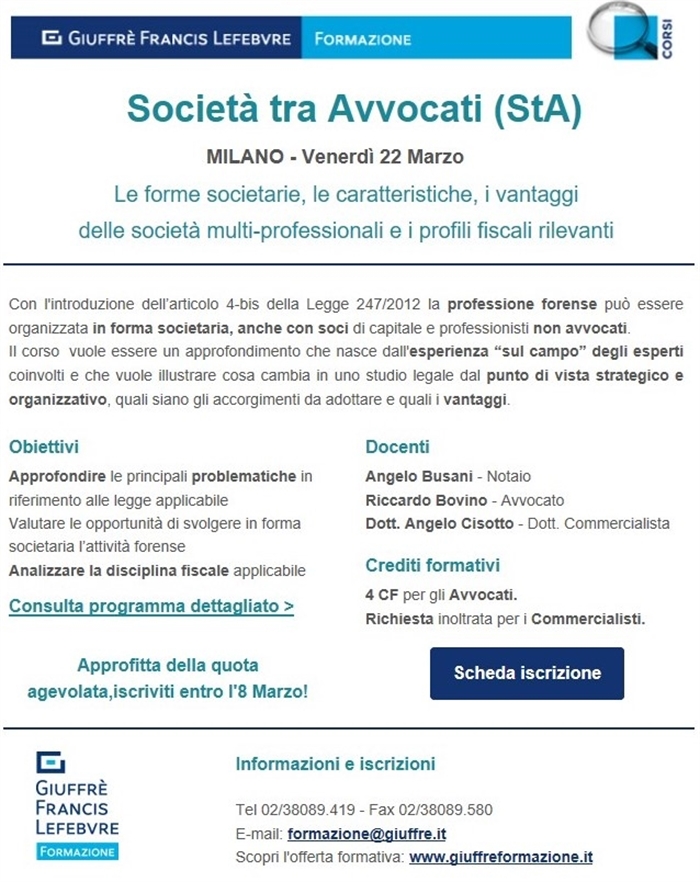 SOCIETA' TRA AVVOCATI - Convegno Giuffrè 22.03.2019