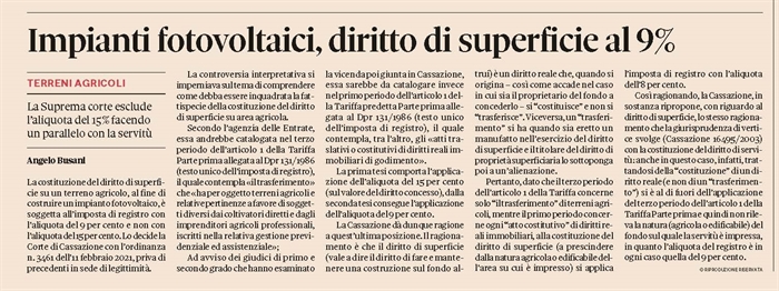 DIRITTO DI SUPERFICIE - Impianto fotovoltaico in area agricola