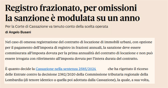 LOCAZIONE - Pagamento frazionato dell'imposta di registro