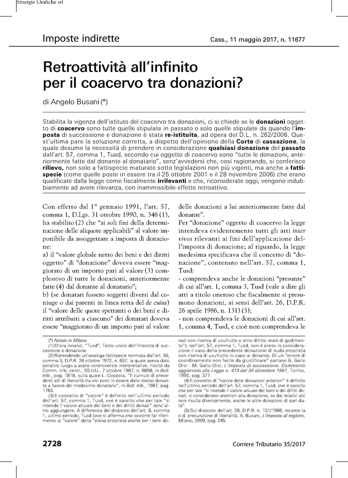 DONAZIONI - Coacervo tra donazioni