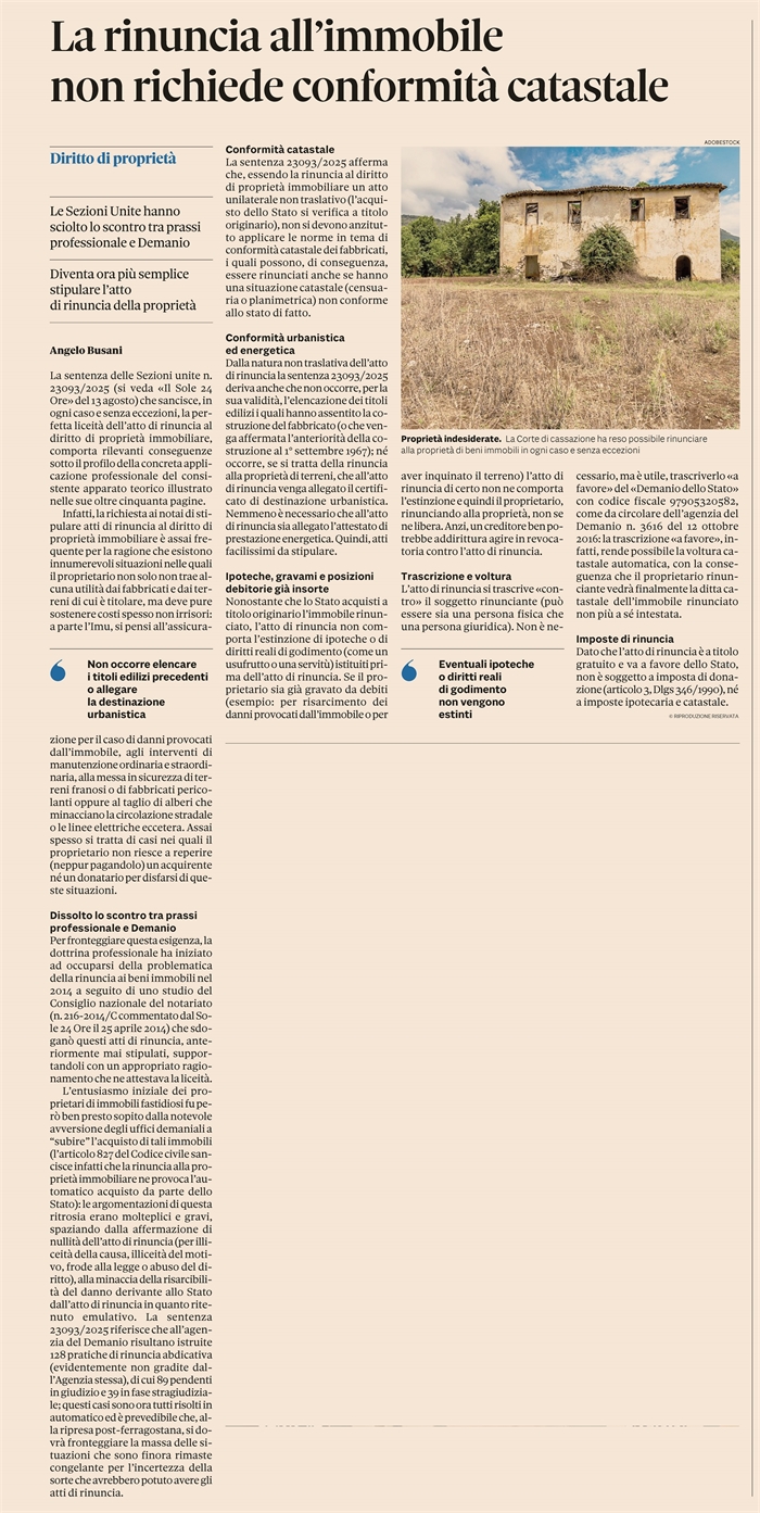 IMMOBILI - Acquista lo Stato se il proprietario rinuncia