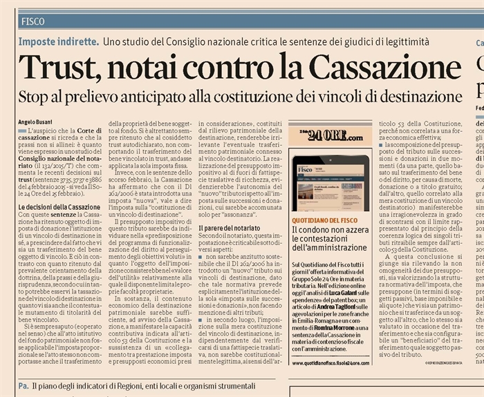 TRUST - Tassazione degli apporti