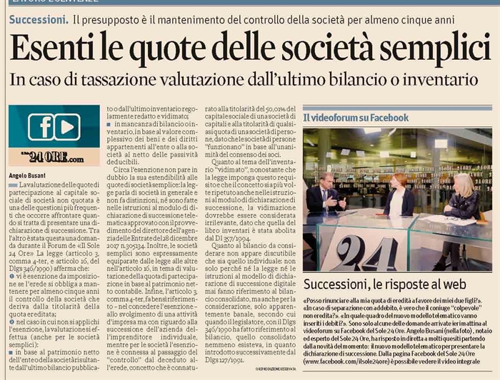 SOCIETA' SEMPLICE - La valutazione della quota in successione e in donazione