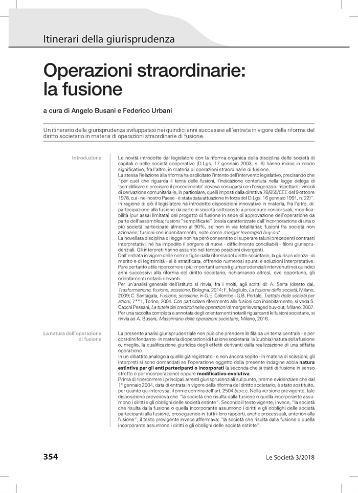 SOCIETA - Quindici anni di giurisprudenza sulla scissione