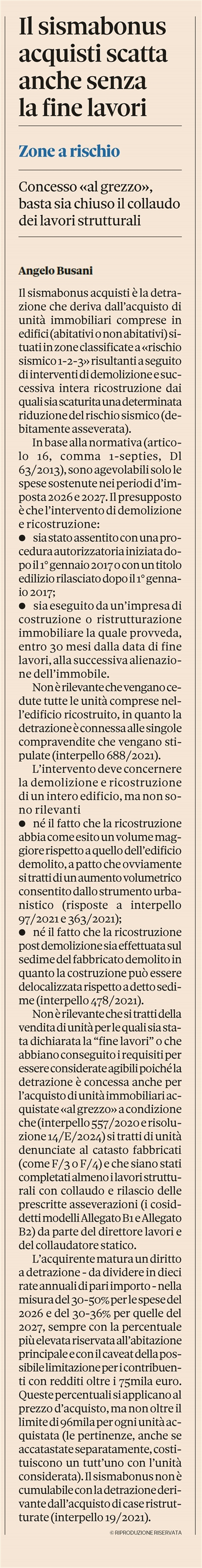 DETRAZIONI IRPEF - Il bonus per acquisto di case ristrutturate con il sismabonus (articolo edit.)