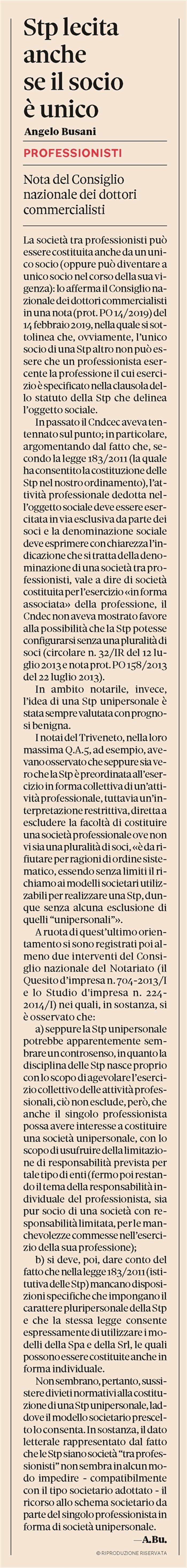 SOCIETA' - Stp con unico socio