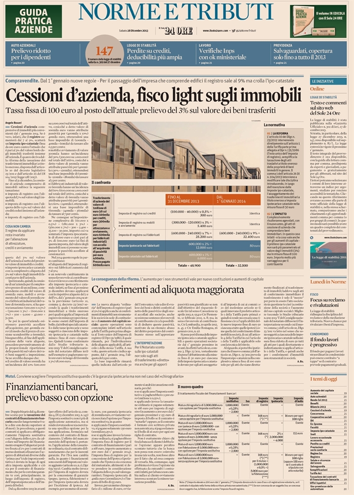 2013-12 - SOCIETA' - Cessione azienda immobili ad imposte ridotte_2