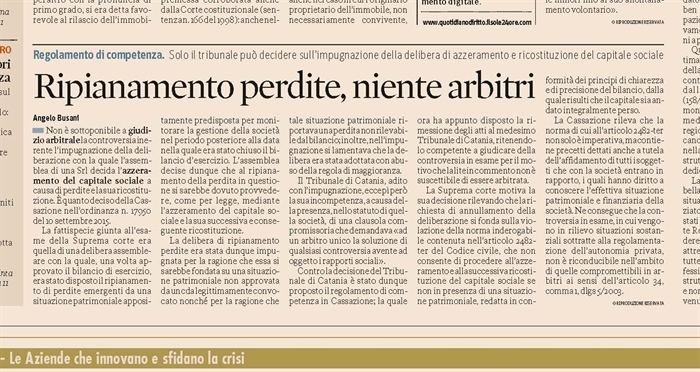 SOCIETA' - Riduzione del capitale per perdite - Arbitrato
