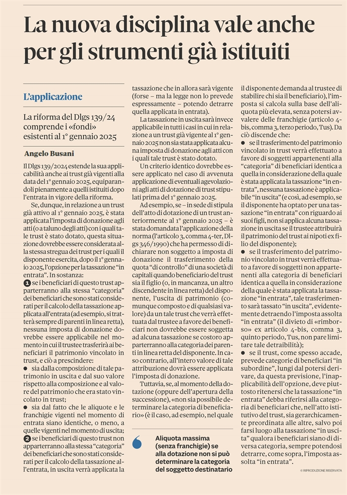 TRUST - Le nuove norme si applicano anche ai "vecchi" trust