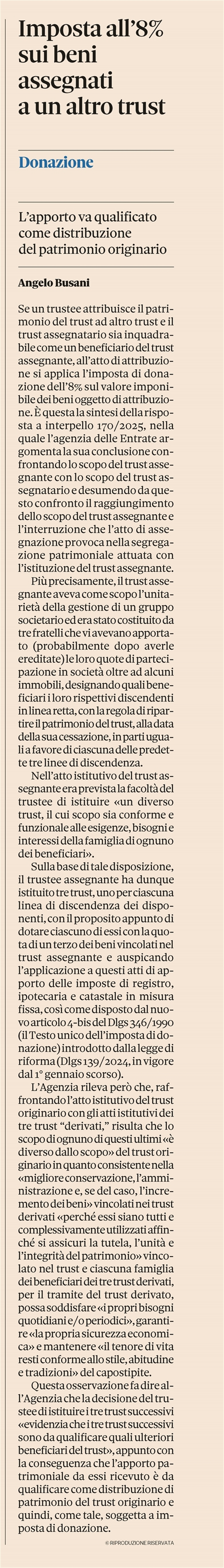 TRUST - Imposta all'8% se un trust assegna beni ad altro trust