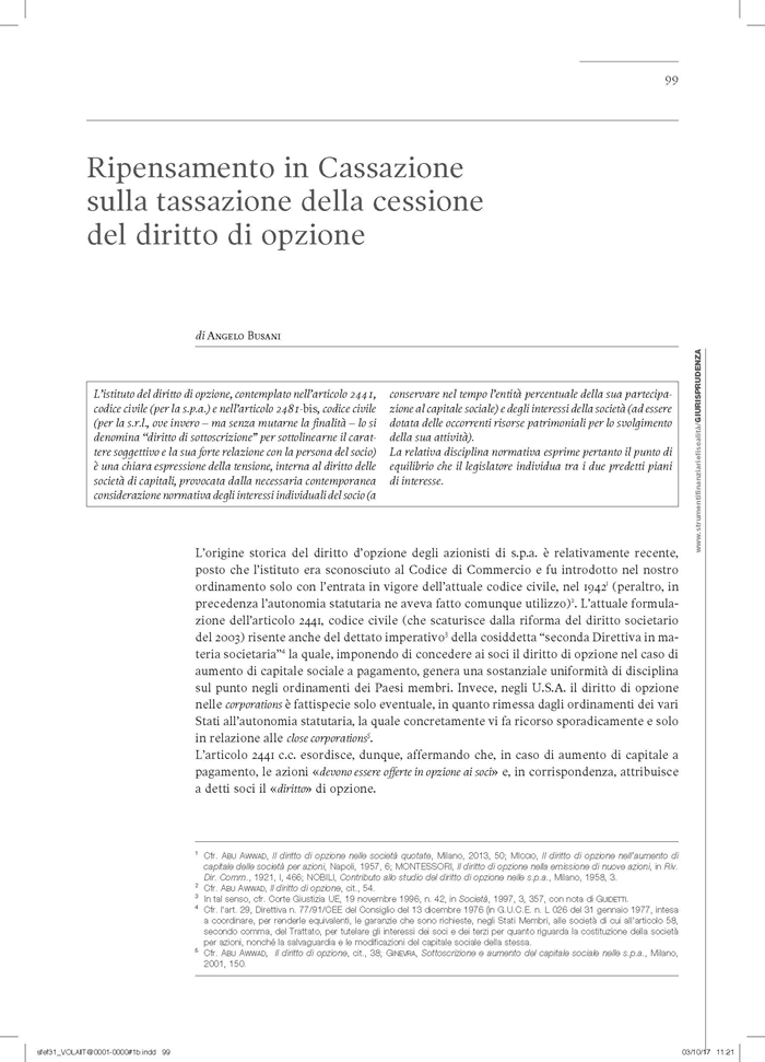 IMPOSTA DI REGISTRO - La cessione del diritto di opzione
