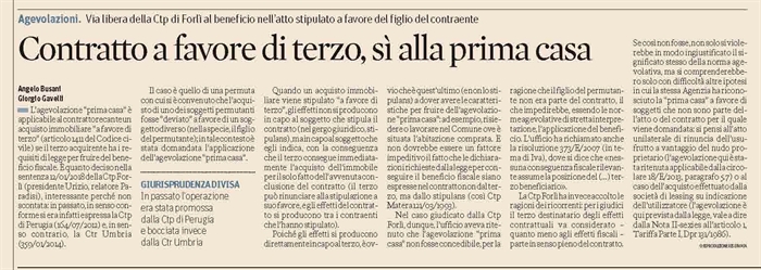 COMPRAVENDITA - Contratto a favore di terzo e agevolazione prima casa