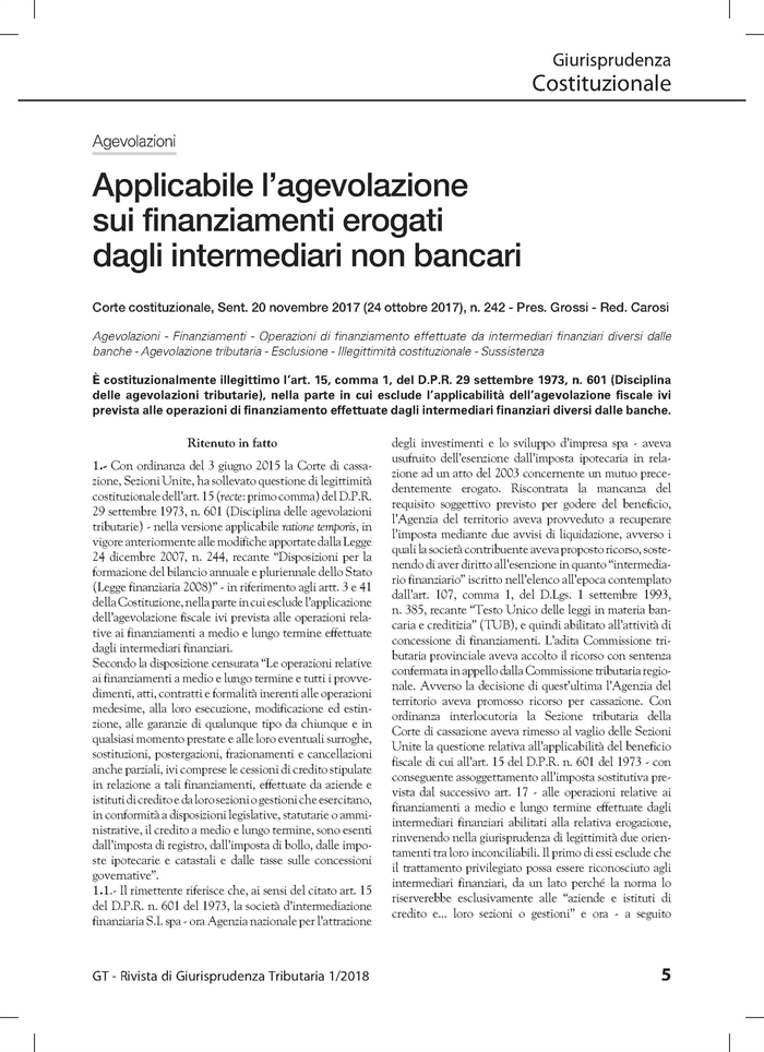 MUTUI - Imposta sostitutiva anche per i finanziamenti erogati da intermediari non bancari