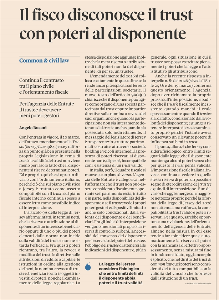 TRUST - La riserva di poteri al disponente nella nuova legge di Jersey