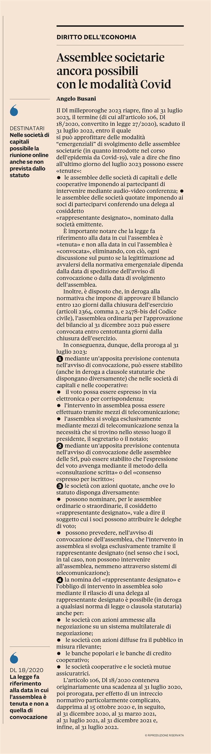 ASSEMBLEE SOCIETARIE - Ancora modalità Covid fino al 31 luglio 2023