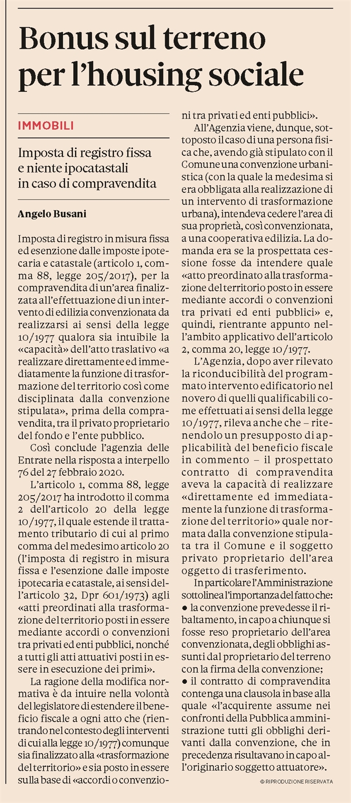 AREA PER EDILIZIA CONVENZIONATA - Registro fisso per la compravendita