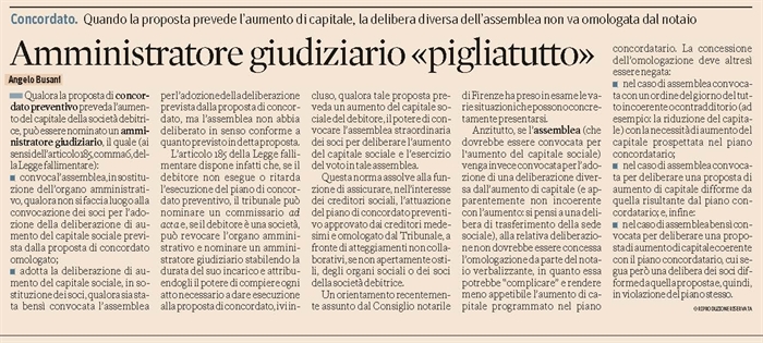 SOCIETA' - Aumento di capitale sociale di società in concordato