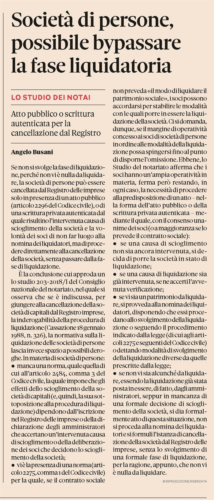 SOCIETA' - Cancellazione della società di persone senza liquidazione