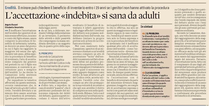 EREDITA' - Accettazione dell'eredità per conto di figlio minorenne