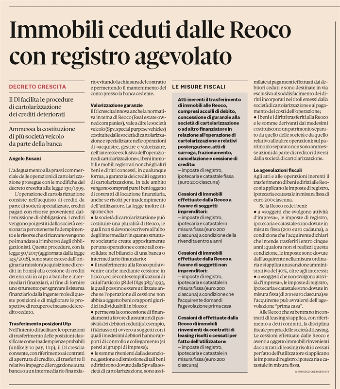 REOCO - Immobili ceduti con imposta di registro agevolata