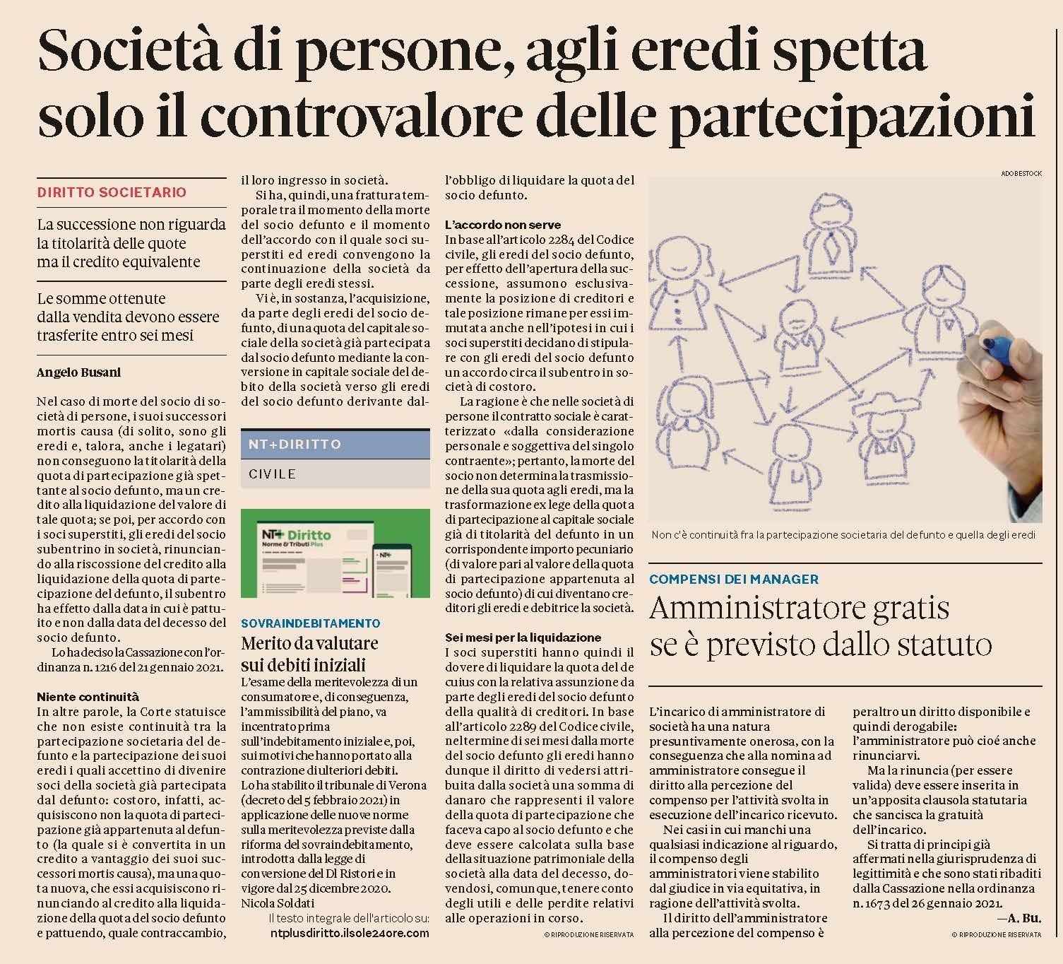SOCIETA' DI PERSONE - Si deve liquidare la quota del socio defunto SOCIETA' DI PERSONE - Si deve liquidare la quota del socio defunto