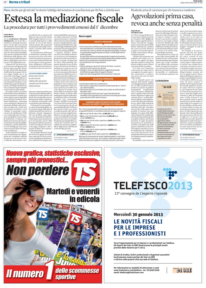 2012 12 29 - Agevolazioni prima casa, revoca anche senza penalità