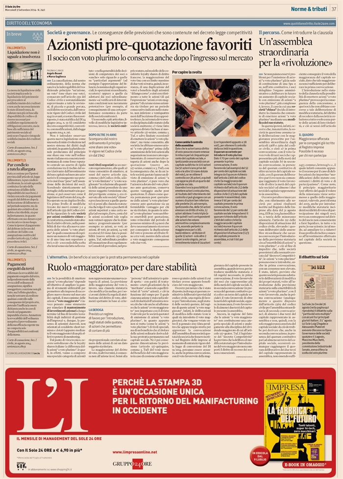 2014-09 - SOCIETA - Il voto plurimo permane anche dopo la quotazione in borsa