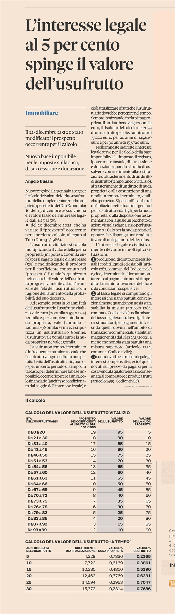USUFRUTTO - Cambia il calcolo con l'interesse legale al 5%