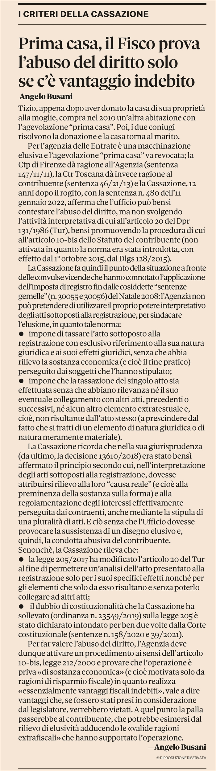 COMPRAVENDITA - Agevolazione 1a casa e abuso del diritto
