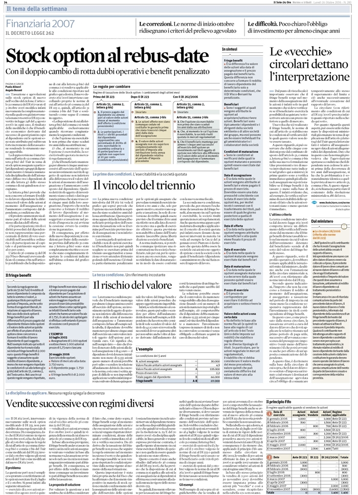 STOCK OPTION-TASSAZIONE-AGEVOLAZIONI