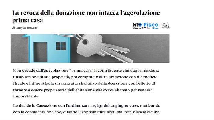 AGEVOLAZIONE 1a CASA - Revoca della donazione