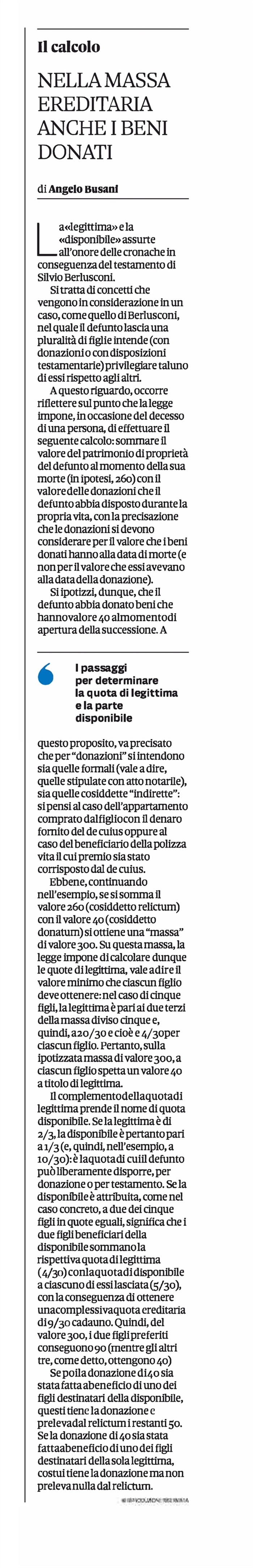 L'EREDITA' DI BERLUSCONI - 4) Quota di legittima e quota disponibile 