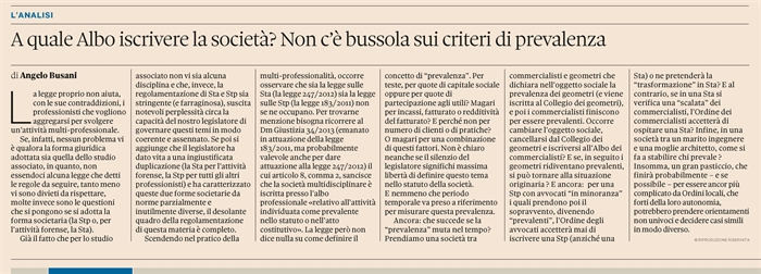 SOCIETA' TRA PROFESSIONISTI - C'è confusione sulle società multi-professionali