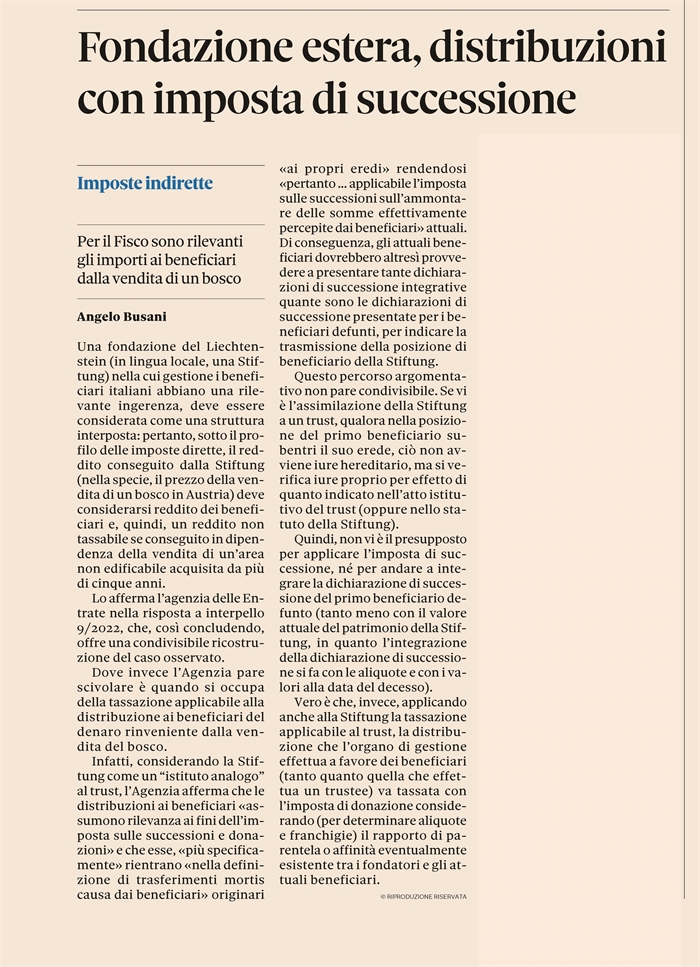 FONDAZIONE ESTERA - Quando la Stiftung è interposta
