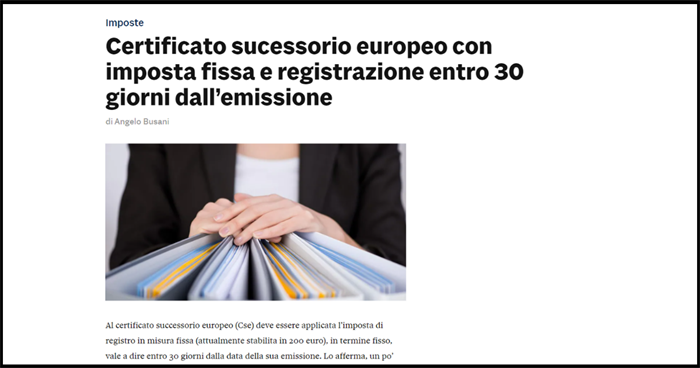 CERTIFICATO SUCCESSORIO EUROPEO - Registrazione